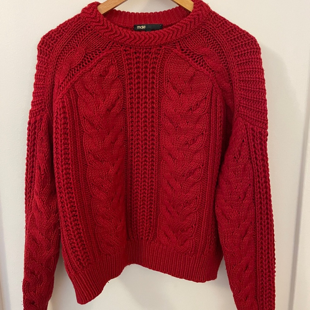 Maje Vibrant Red Cable Knit Sweater